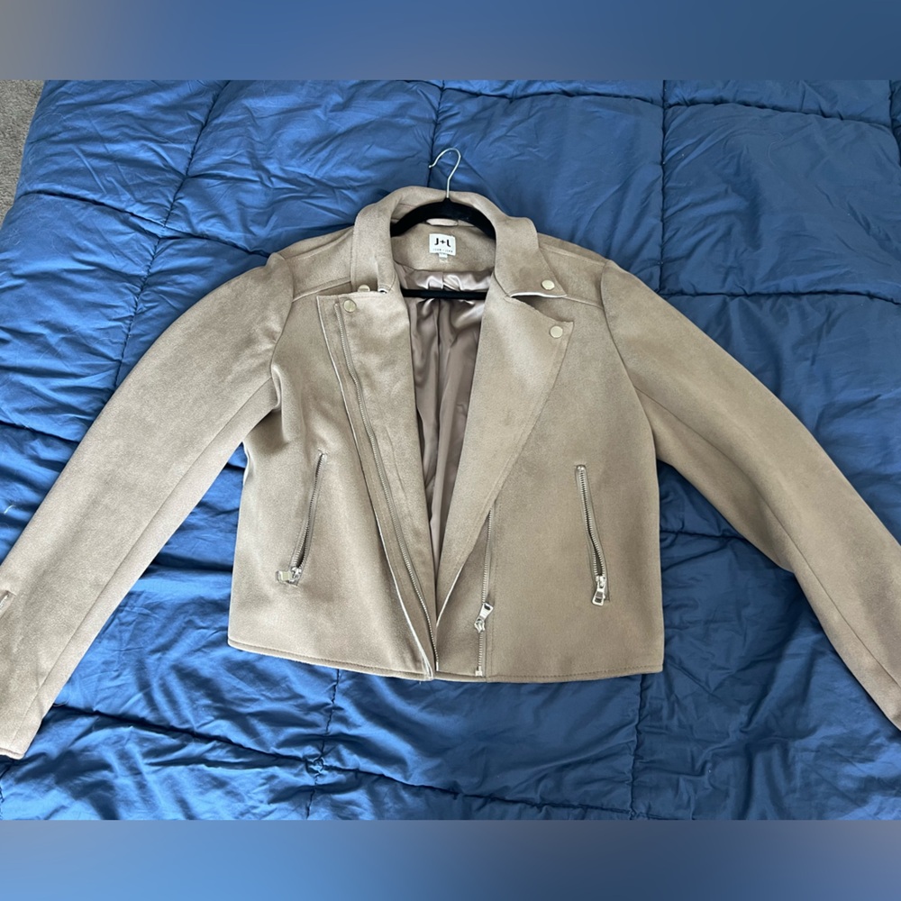 JOHN+JENN Women's Size XL Fauxx Suede Moto Jacket Zip Up Camel/Tan